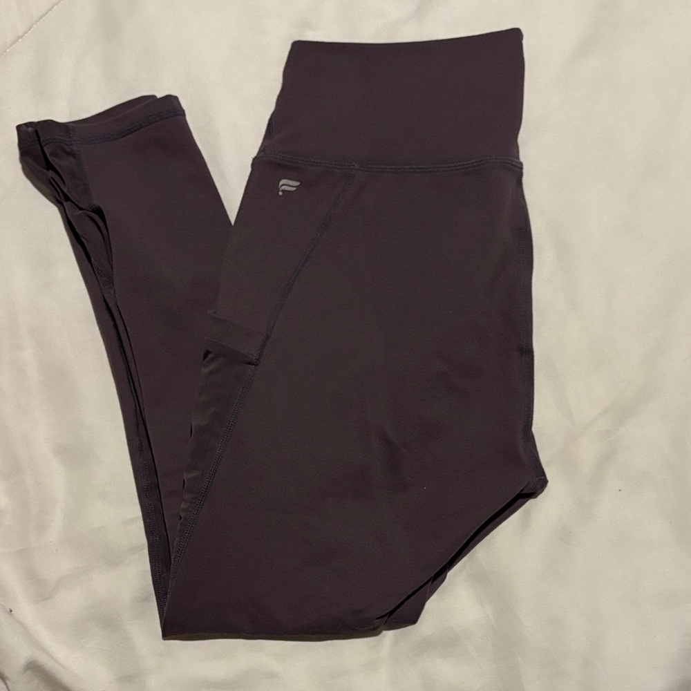 Fabletics Mauve Gray high waist ankle length mesh paneled leggings with pockets